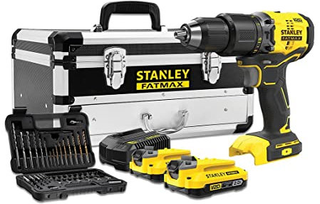 KIT: Taladro Percutor BRUSHLESS V20 Li-Ion 18V SFMCD715 + Set de 50 piezas con 2 baterías Li-Ion 2Ah, cargador 2A y Caja de Herramientas metálica con cajón