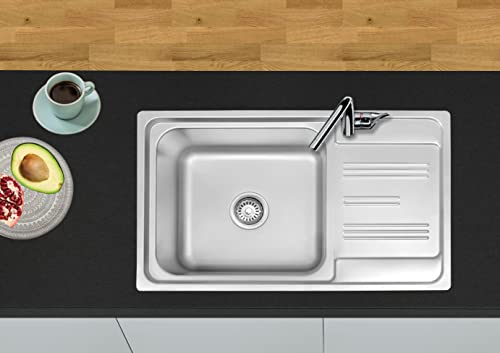 Omeere 86x50 Einbauspüle Edelstahl 304 Materialdicke 1,0 mm, Spülbecken Spüle Küchenspüle eckig 1 Becken
