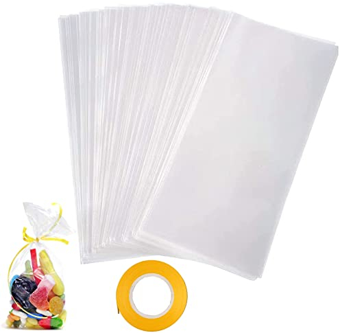 100 Stück Transparente Zellophanbeutel,Cellophantüten Klar Zellophantüten,Kindergeburtstag Geschenktüten für Süßigkeiten Kekse Bonbons (6 x 19 cm)