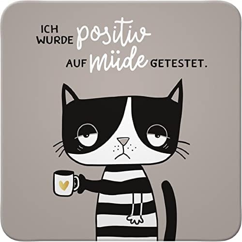 Sheepworld - 48139 - Untersetzer, A4, Katze, Ich wurde positiv auf müde getestet., Kork, 9,5cm x 9,5cm