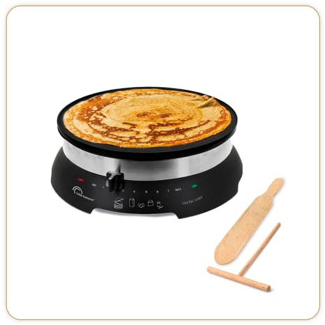 LITTLE BALANCE 8538 Celtic Chef, Crêpière électrique 3 en 1 : Crêpes, Galettes, Plancha, Plaque XXL Diamètre 33 cm, Thermostat réglable, 1300 W, Noir