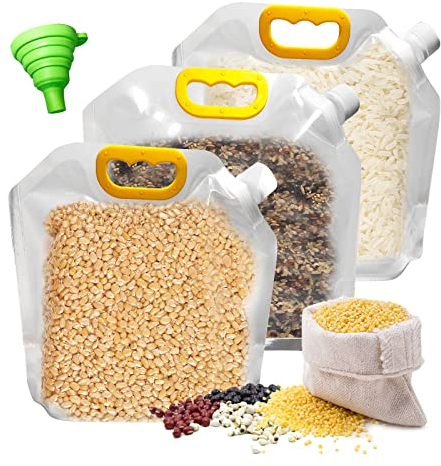 Global-Daily Transparent Cereal bag, Plastic Food Kitchen Storage Container ,Practical Airtight Lids Moisture-proof Portable Storage Bags Ideal for Cereal, Pasta, Sugar, Flour, Rice,Beans,Grain 3Pcs