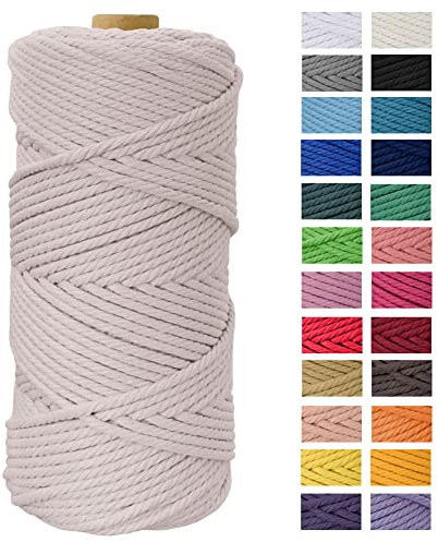 Macrame Cord 4mm x 109 Yards, JeogYong Thick Natural Cotton Yarn Thread, 4-Strand Twisted Spool Twine String Rope for DIY Crafts, Wall Hangings, Plant Hangers, Home Decor (Hemp Gray) (a220-FT)