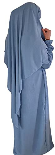 Yaqeen Abaya + Khimar Jazz material, langer Hijab Muslimah Schal, Jilbab muslimisches Maxikleid, Gebetskleid, jeans blue,