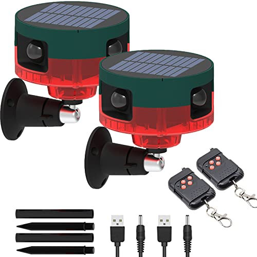 KINGCOO Solar Alarm Licht, Wasserfest 360°PIR Bewegungsmelder LED Blinklicht Warnleuchte Sicherheit Alarmanlage,129db Laute Sirenentöne Geeignet für Garten Bauernhof Scheune Hof Villa (Rot 2PCS)