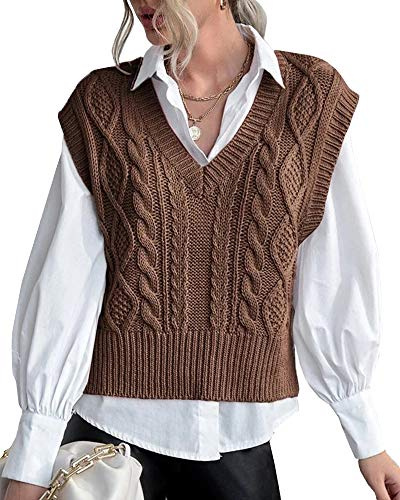 Pullunder Damen Ärmellos V-Ausschnitt Strick Pullover Strickweste | Frauen Basic Strickweste, Einfarbig Tank Top,Business Freizeit Sweater, Weste