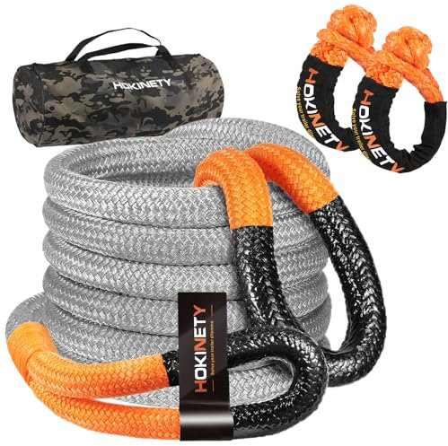 HOKINETY Kinetic Recovery Tow Rope: 1-1/8 x 30ft 48000LBS Snatch Strap with Soft Shackles Heavy Duty Offroad Towing Straps Kit for Trucks SUV UTV ATV Tractor Car Jeep - Gray