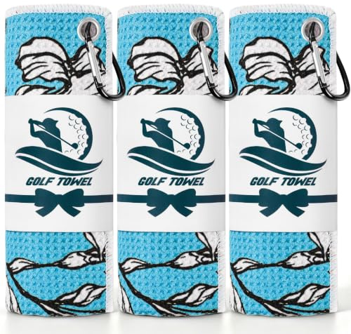 FINGER TEN Golf Towels with Clip 16X16 3 Pack (Cyan)