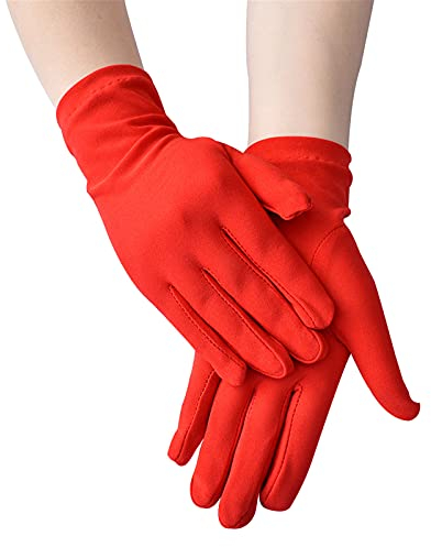 UnoSheng Black Gloves Winter Fashionable Gloves Stretch Dance Short Women's Ceremonial Plain Accessory Patent Bed Boots, red, One Size