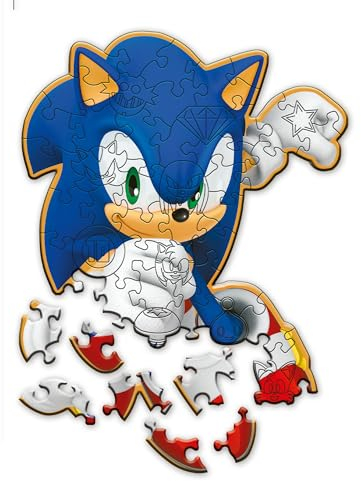 Trefl – Konturenpuzzle aus Holz: Sonic The Hedgehog, Schlauer Sonic – 50 Elemente, Wood Craft Junior, Unregelmäßige Formen, 10 Figuren, Modernes Puzzlespiel, Spiel für Kinder ab 5 Jahren