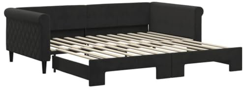 vidaXL Tagesbett, Sofabett Ausziehbar, Gästebett Schlafsofa für Schlafzimmer Wohnzimmer, Ausziehbett Sofa Bettsofa, Modernes Design, Schwarz 100x200cm Samt