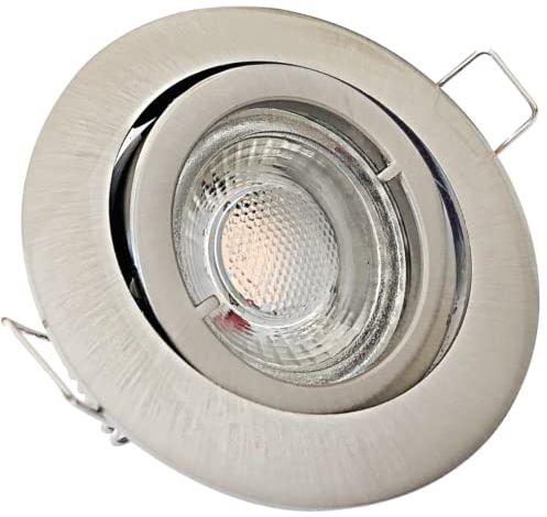 Rolux LED Einbaustrahler IP20 Spots 230V COB 3W Edelstahl geb. 10 Stück Einbauleuchte Lana Warmweiß Schwenkbar