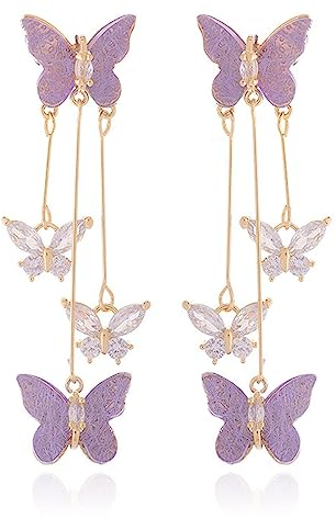 Schmetterling-Ohrringe, Mit Hübscher Schmetterling Bunte Blumen Perle, Für Partei, Hochzeiten, Verlobungen (helles Lila)