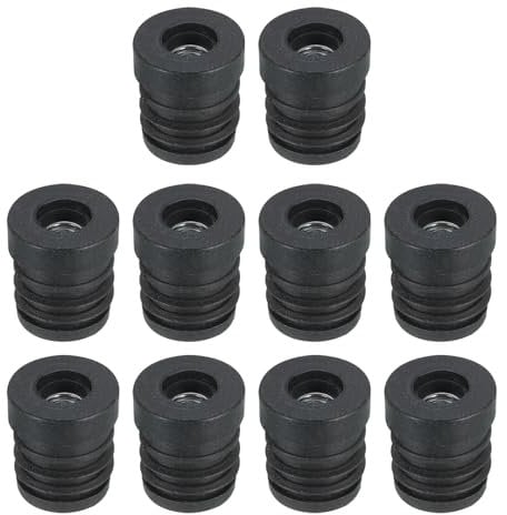 Sourcing Map 10Pcs Black Plastic Round Inserts for 19mm/0.75 OD Round Tubes with M6 Thread, Furniture Leg Plugs