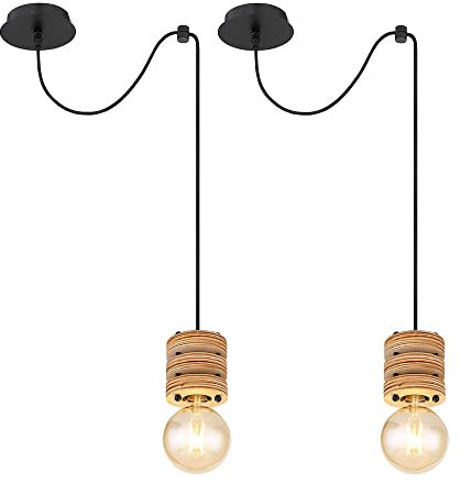 Pendelleuchte Holzlampe Esstischlampe Hängelampe Wohnzimmer, Höhe anpassbar, 1x E27, DxH 12x120 cm, 2er Set