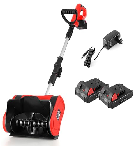 Pala da neve a batteria, Spazzaneve a batteria da 20 V 4 Ah, Spazzaneve a batteria con coperchio del vano batteria e impugnatura anteriore regolabile con batteria da 4 Ah e caricabatterie rapido