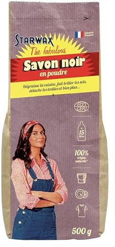 STARWAX THE FABULOUS - Savon Noir en Poudre - Dégraisse la Cuisine - Fait Briller les Sols - Détache les Textiles et Bien Plus - 100% d'Origine Naturelle - Fabriqué en France - 500 gr