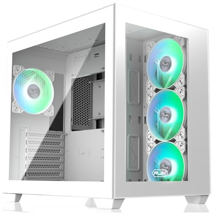 RAIJINTEK Paean C7 Weiß TG4 ATX PC Gehäuse, Dual-Chamber Gaming Gehäuse mit 4x120mm Lüftern, Seitenteil aus gehärtetem Glas, USB-C Frontanschluss, Magnet Staubfilter, Support 360mm Radiator