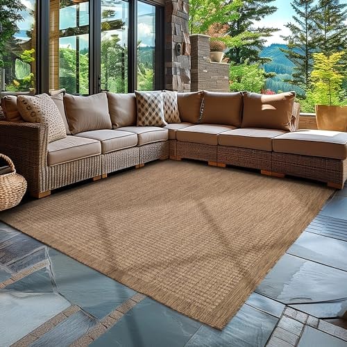 Carpettex In & Outdoor Teppich Wetterfest 60 x 100 cm Braun - Sisal Optik Balkon Teppich Waschbar, Wasserfest und Flachgewebe - Ideal als Teppich für Küche, Terrasse, Garten und Camping