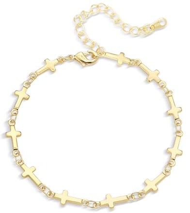 ALEXCRAFT Kreuz Armband Damen Gold Armkette Valentinstag Muttertag Geburtstags Weihnachten Geschenk für Sie Frauen Freundin Mama Geschenke Schmuck Verstellbare Kette 17+5cm