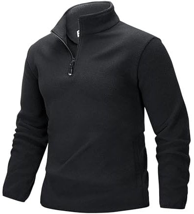 33,000ft Herren Fleecepullover Half Zip Fleece Pullover mit 2 Taschen Microfleece Outdoor Sweatshirt Strickjacke Schwarz S