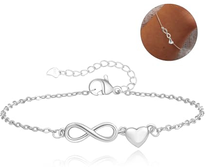 GEMAURA Armband Silber 925 Damen,Infinity Armband Silber mit Zirkonia,Verstellbares Armband Gold Herz Silber Armband Unendlichkeitszeichen Freundschaftsarmbänder Schmuck Geschenke für Frauen