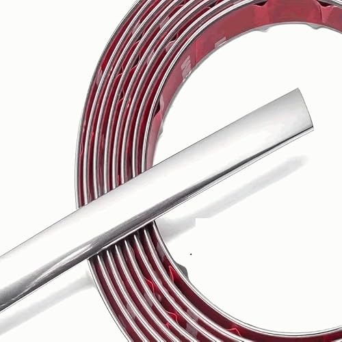 AUTOZOCO Tira Adhesiva Decorativa cromada, Embellecedor Cromado para Coche, Tira Adhesiva para moldura Coche, Flexible, Acabado Cromado, 8 mm Ancho de Tira x 5 Metros de Largo
