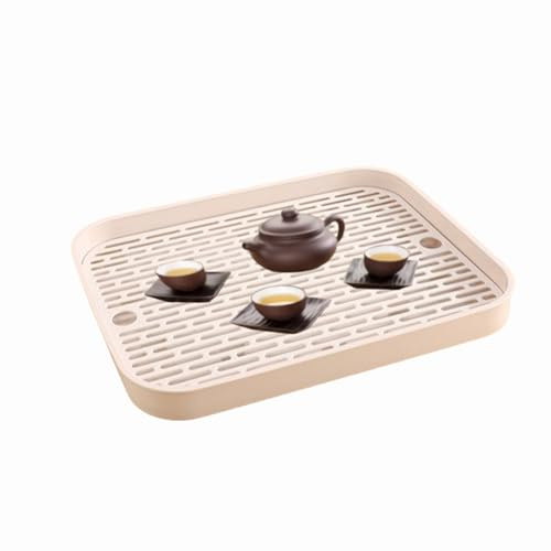 Eabdice Bandeja Escurridora Plástico, Escurridor con Bandeja Goteo, Tabla de Drenaje de Vajilla, Tapete de Drenaje, Escurridor Platos Cocina, para Tazas, Frutas, Vajilla (Beige)