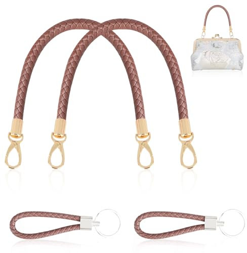 Bateya 2 Stück Taschenhenkel Handtaschen Ersatzgriff Taschengriffe Leder,Lederriemen mit Verschluss für Taschen Taschenhenkel für Häkeltaschen mit 2 Stück Schlüsselanhänger Leder(Braun)