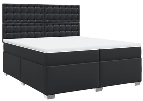 vidaXL Boxspringbett, Bett mit Matratze Kopfteil, Polsterbett Doppelbett für Schlafzimmer, Bettgestell mit Lattenrost, Schwarz 200x200cm Kunstleder