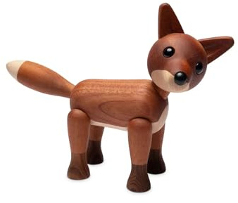Spring Copenhagen Foxy | Holzfuchs FSC Mahagoni Ahorn Thermoesche 12x18,5x6 cm | Beweglicher Kopf und Beine | Chresten Sommer | Tierfigur Fuchs Regal Geschenk Wohndeko