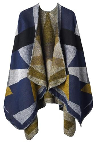 Poncho Damen Winter Schal Wrap - Herbst Open Front Cape Winddichte Strick Wolle Mantel Decke Kap-Schal Übergroße Warme Winterdecke Reversible Dicke Cardigan Coat für Frau Mädchen Festliche