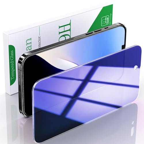 Pokolan 2 Piezas Azul Protector Pantalla Privacidad para iPhone 13 Pro max,14 Plus, Cristal Vidrio Templado Azul Anti Espía, Antirrayas, Antihuellas, Anti Reflejo, 9H Dureza