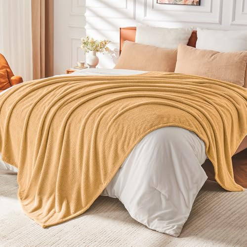 EMME Kuscheldecke Flauschige Sherpa - 200 x 230 cm, Weiche Warme Wolldecke & Fleecedecke, Tagesdecke, Überwurfdecke, Decke für Sofa, Couch, Beige