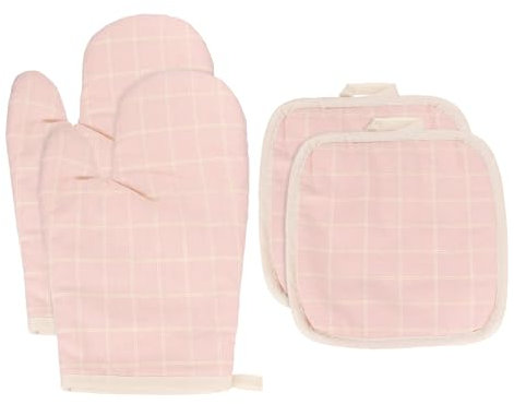 sourcing map 4 manoplas de horno y soportes para ollas, guantes de horno antideslizantes de 10.6 pulgadas y almohadilla caliente para cocinar a la parrilla, barbacoa, picnic, color rosa