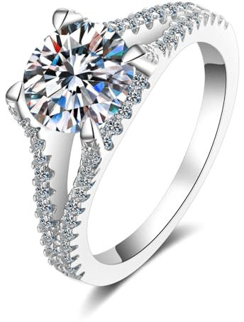 Stfery Ring Damen Weißgold Matt 2ct Weiß Rundschliff Labor Angebauter Diamant 14K Trauringe Damen
