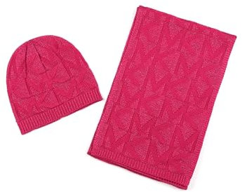 Michael Kors Donna Debossato Knit Mk Metallic Beanie Sciarpa, Fucsia intenso, taglia unica