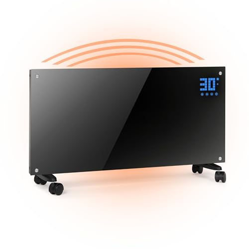 TRINITI Elektroherd, geringer Stromverbrauch, Thermostat, einstellbare Leistung, elegantes gehärtetes Glas, LED-Display, Timer, leise, mehrfaches Sicherheitssystem, Räder + Wandmontage, Schwarz