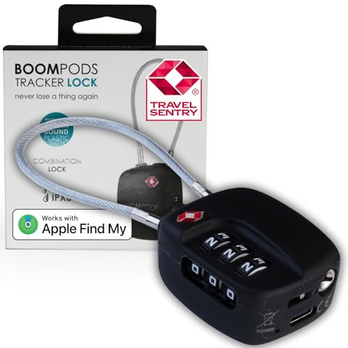 Boompods Lucchetto Valigia Intelligente con Localizzatore Bluetooth - Smart Lucchetto compatibile con TSA, Ricaricabile, Tracker oggetto Compatibile con Apple Find My App per Valigie e Borse - Nero