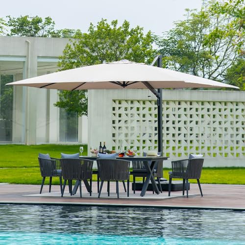 PURPLE LEAF 3.65 X 3.65 M Garden Cantilever Parasol, Large Square Garden Parasol with Crank Handle and Tilt for Balcony and Outdoor, Beige