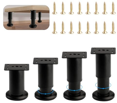 HexinYigjly 4 pièces Supports réglables pour Les Meubles 180-300 mm, Les Jambes en métal Noir par lit, Table, canapé, Chaise - Pieds de Hauteur réglable