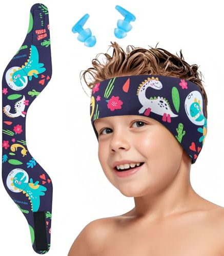 Funyord Banda de Natación para Niños, Cinta Natación Oídos Niños, Banda Elástica con Protección Auditiva para Deportes Acuáticos (Azul Marino, L)