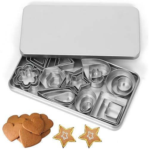 30 Mini Formine Biscotti in Acciaio Inossidabile Stampi Biscotti Utensili da Pasticceria Esagonali a Forma di Cuore con Stella Fiore Kit Biscotti Adatto per Cuocere Biscotti,Glasse e Torte