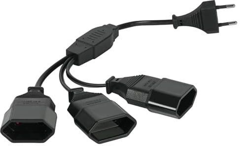 AXFEE Stromkabel Verlängerung, 3-in-1 Verlängerung Netzkabel(Schwarz, 1PC) | 0.3M Eurostecker EuroNetzkabel, Euro CEE 7/16 Stecker, Verlängerungskabel Typ-C Stecker für TV PC Computer Monitor