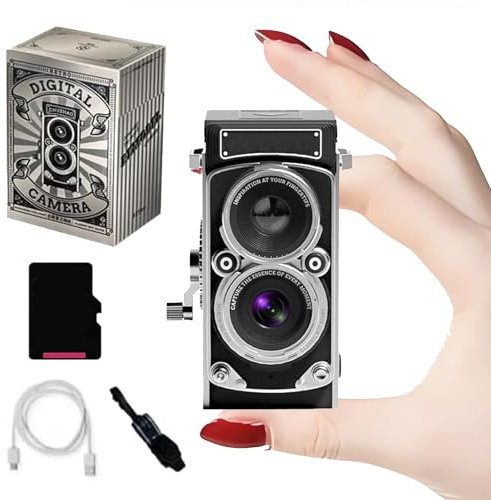 Retro Mini Camera, 1080p FHD Video, HD Autofocus, Portable SLR Retro SLR Vintage Mini Digital Camera, 12MP Vintage with, FHD Vlogging for Kids, Teens & Adults with(16G Card)