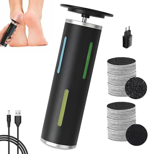 Ponceuse Pieds Electrique, 3 Vitesse Réglable Rapeuse Pieds Electrique Puissante, Anti-Callosité Rapeuse Pieds avec 60 Tampons Abrasifs de Rechange, Kit Pedicure pour Pied, Noir