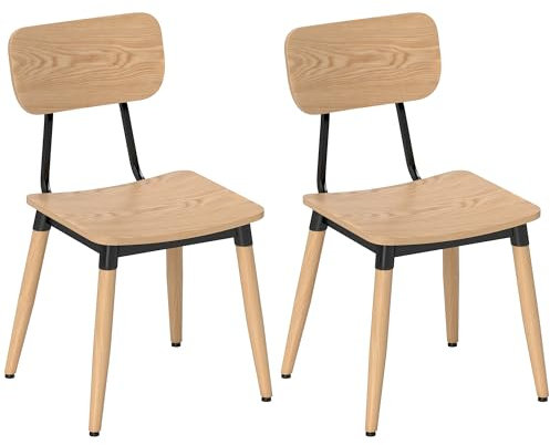 HOMCOM Lot de 2 chaises de Salle à Manger chaises de Cuisine Modernes avec Pieds en Acier et Dossier incurvé pour Salle à Manger, Chambre, Salon, Effet Bois Naturel