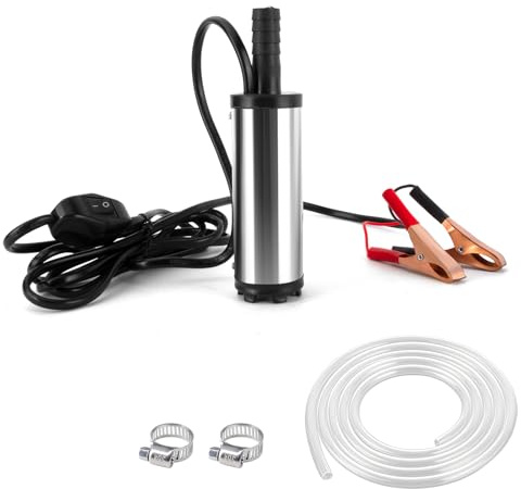12V 38mm Submersible Water Fuel Transfer Pump, Portable Stainless Steel On/Off Switch Small Bilge Pump with 2.5M Power Cord for Car, Diesel, Petrol, Oil, Water & Fluid Refuel, 3 Meter Hose