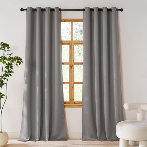 PONY DANCE Verdunklungsvorhänge mit Ösen 2er Set H 245 x B 140 cm Silbergrau, Schlafzimmer Vorhänge Blickdicht Thermo Gardinen Hitzeschutz Blackout Curtains for Living Room