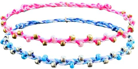 happymaker - Fusskette für Frauen mit Perlen, blau und rosa, Boho Fussband Set mit Armband, wasserfest und handmade in Deutschland